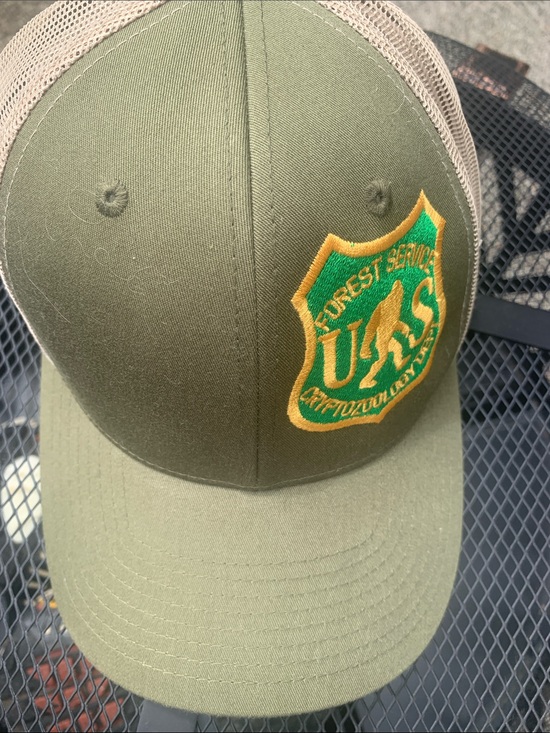 US Forest Service USFS Trucker Cap Classic Tan Mesh with Gold Logo Yupoong I/S